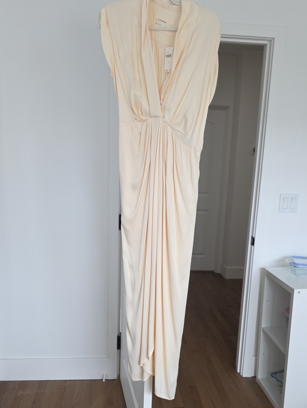 Anthropologie Soft Cream Pleated V-Neck Maxi Dress
